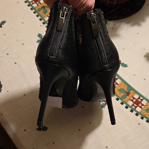 Nine West Black Sparkly Mesh Heeled Boots - Picture 5 of 5